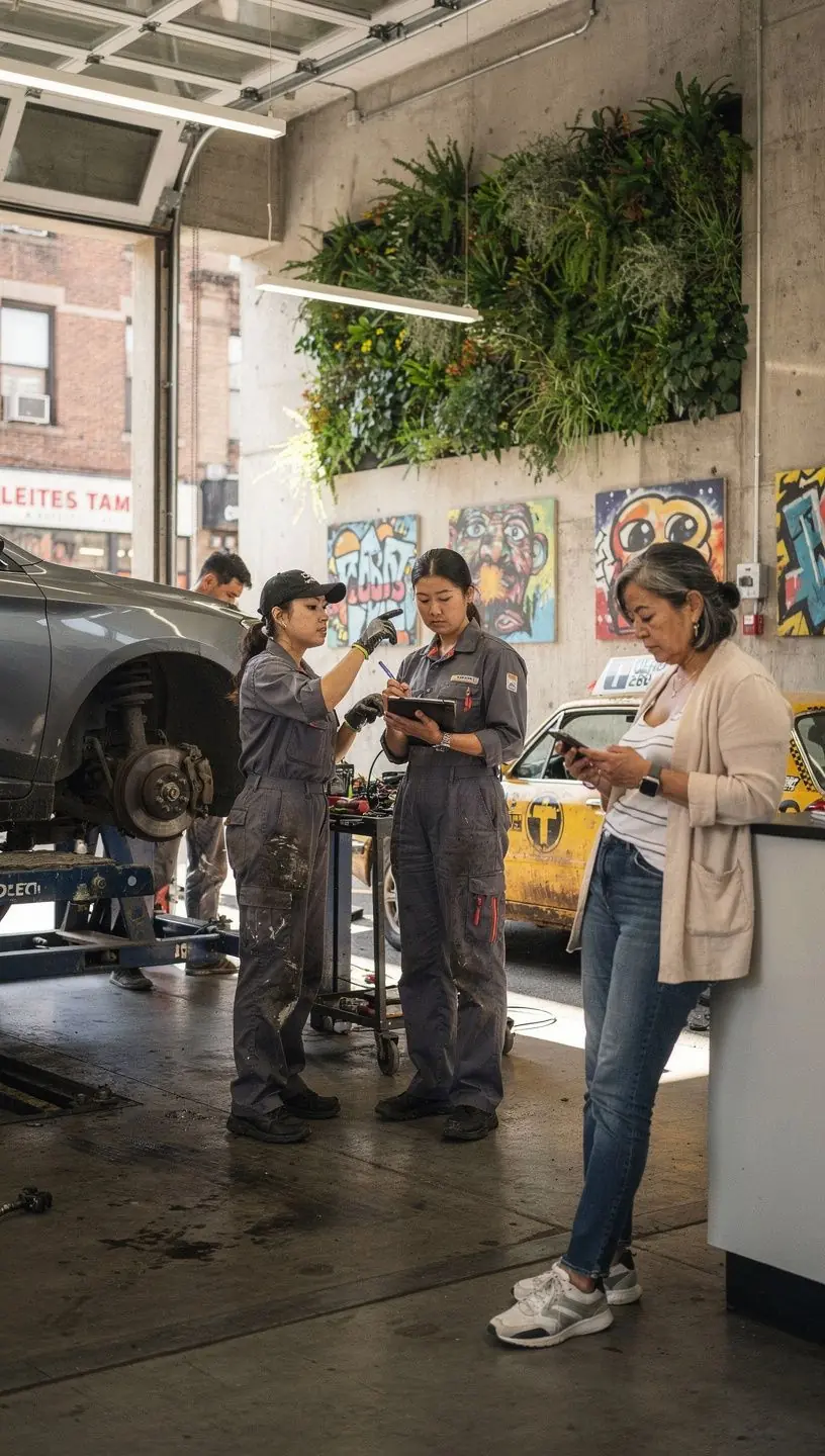 Close-up of diagnostic equipment connected to a vehicle's engine, highlighting efficient urban auto repair technology.
